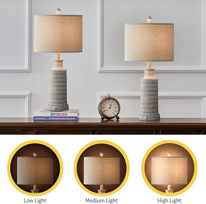 BOBOMOMO 3-Way Dimmable Touch Control Table Lamp Set of 2 with Dual USB Charging Ports for Bedroom Living Room Vintage Rustic Farmhouse Traditional Nightstand Bedside Lamps(Bulbs Included) - Bloomnest