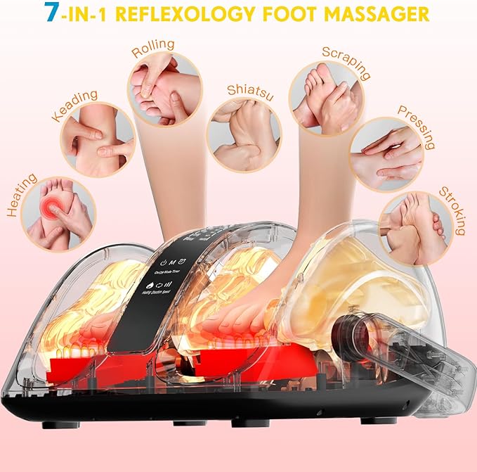 Foot Massager with Heat, FSA Eligible HSA 3-Heating Shiatsu Foot Massager for Circulation and Pain Relief, Deep Kneading Rolling for Calf-Feet-Arm Relaxation, Plantar Fasciitis, Neuropathy - Bloomnest