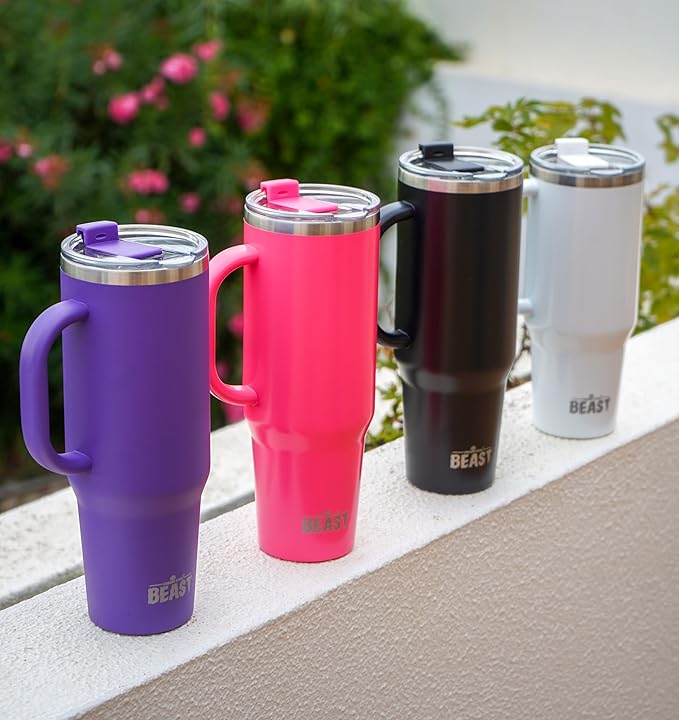 Beast 50 oz Tumbler Stainless Steel Vacuum Insulated Coffee Ice Cup Double Wall Travel Flask (Matt Black) - Bloomnest