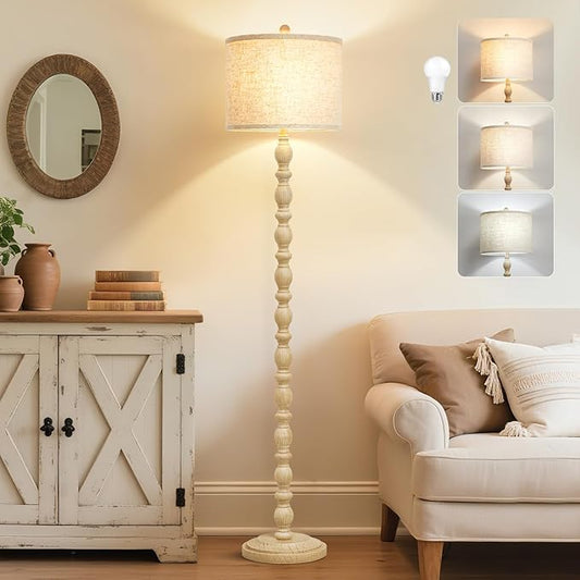 Luvkczc 62" Floor Lamps for Living Room,3 Color Temperature Standing Lamp, Vintage Farmhouse Floor Lamp with Rotary Switch, Rustic Resin Tall Lamps for Living Room, Bedroom, Office, Corner (Cream) - Bloomnest