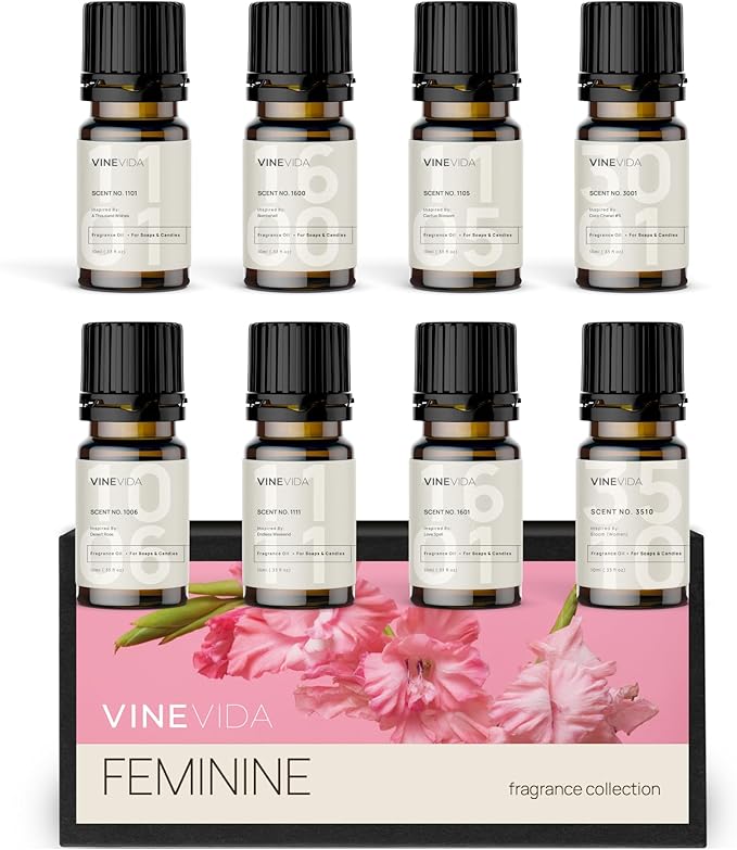 VINEVIDA [Set of 8] Feminine Scents for Candle Making, Made in USA Candle Fragrance Oil, Soap Making Essential Oils, Diffuser Oil Scents - Bloomnest
