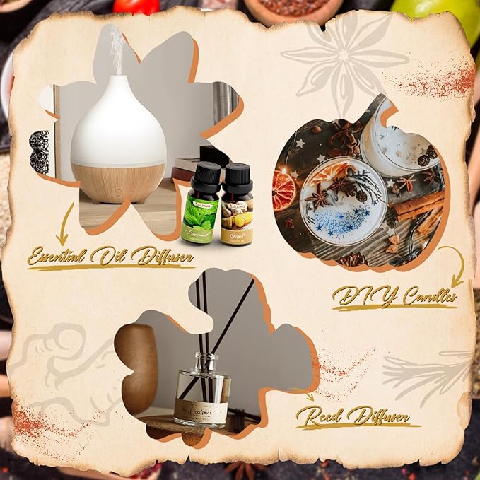 SALKING Spice Essential Oils, Premium Fragrance Oil for Diffuser, Scented Oil Gift Set for Soap Candle Making - Cinnamon, Clove, Vanilla, Pumpkin Spice, Peppermint, Ginger - Bloomnest
