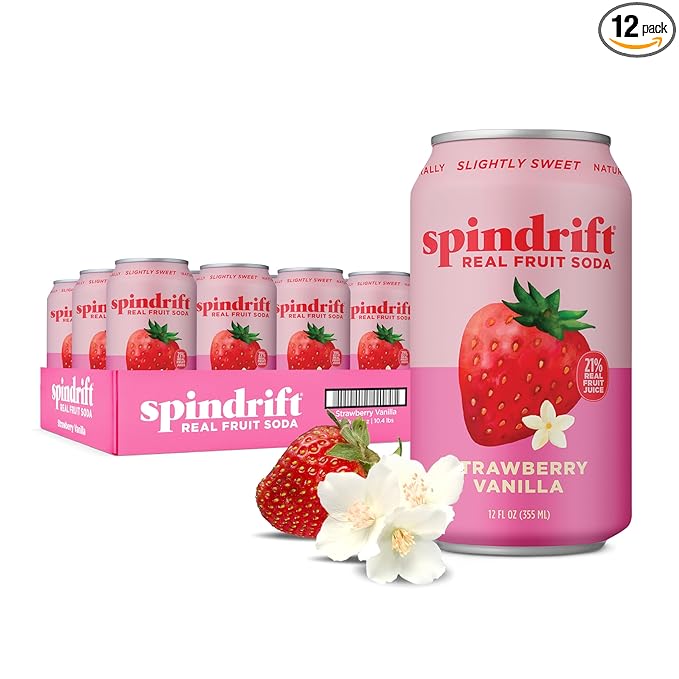 Spindrift Soda "Strawberry Shortcake" Strawberry Vanilla Soda with Real Squeezed Fruit 12 Pack Case - Bloomnest