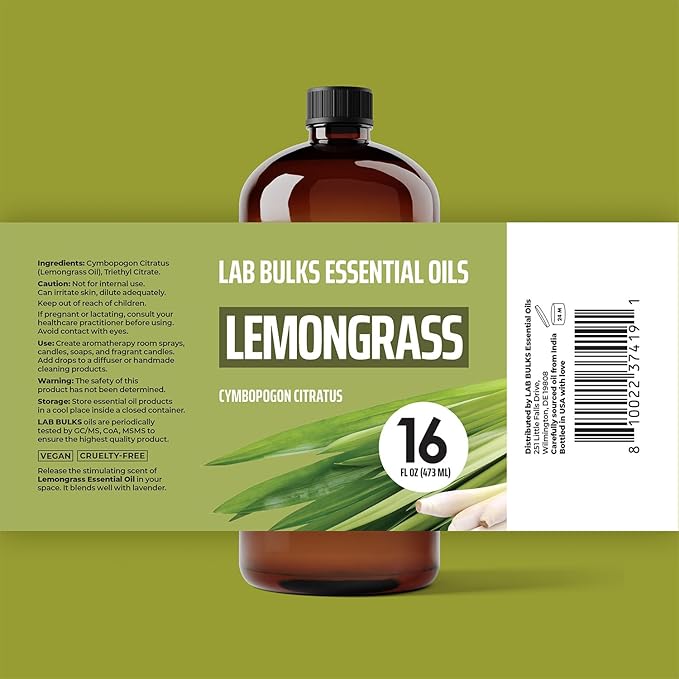 Lab Bulks Essential Oil Lemongrass Essential Oil 2-Pack, 16oz Bottle, Bulk for Diffusers, Home, Care, Aromatherapy, Candles - Bloomnest