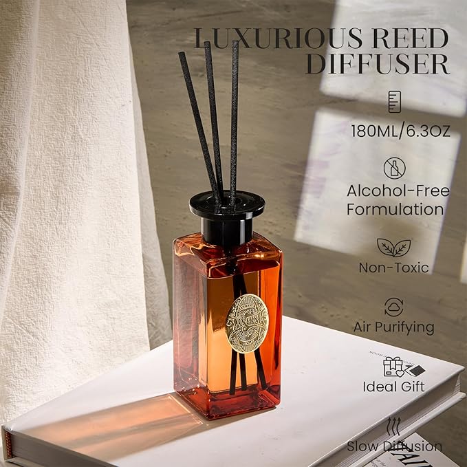 M&SENSE 6.3 oz Large Reed Diffuser Set | Orange Goji Scent Oil Diffuser with Sticks | Hotel Collection Non-Toxic Essential Oil |for Bedroom Bathroom Living Room - Bloomnest