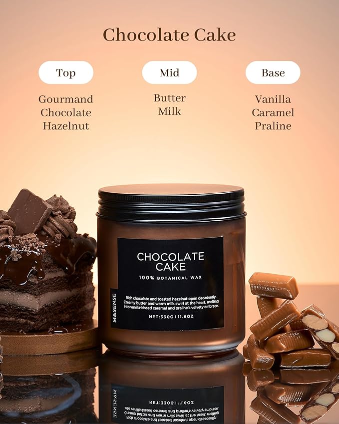 M&SENSE Chocolate Layer Cake Scent Candles, Large 11.6oz Natural Soy Wax 70 Hours Burn Time Clean Non Toxic Scented Classic 2 Wicks Candle for Bedroom Living Room Office - Bloomnest