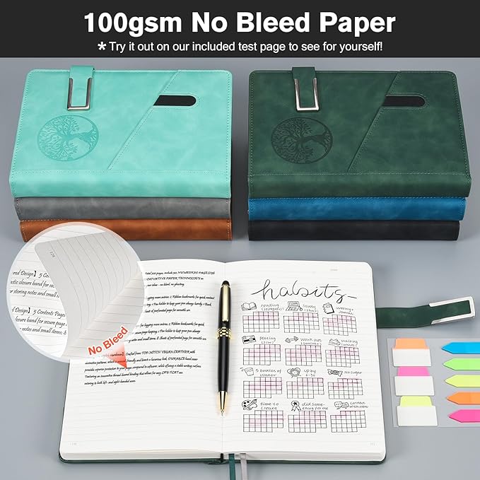 Lined Notebook Journal for Men Women, 365 Pages Numbered College Ruled Notebook, Hardcover Leather Journal with Pen & Gift Box, Thick Daily Diary, Professional Notebooks for Work, School, Business, A5 - Bloomnest