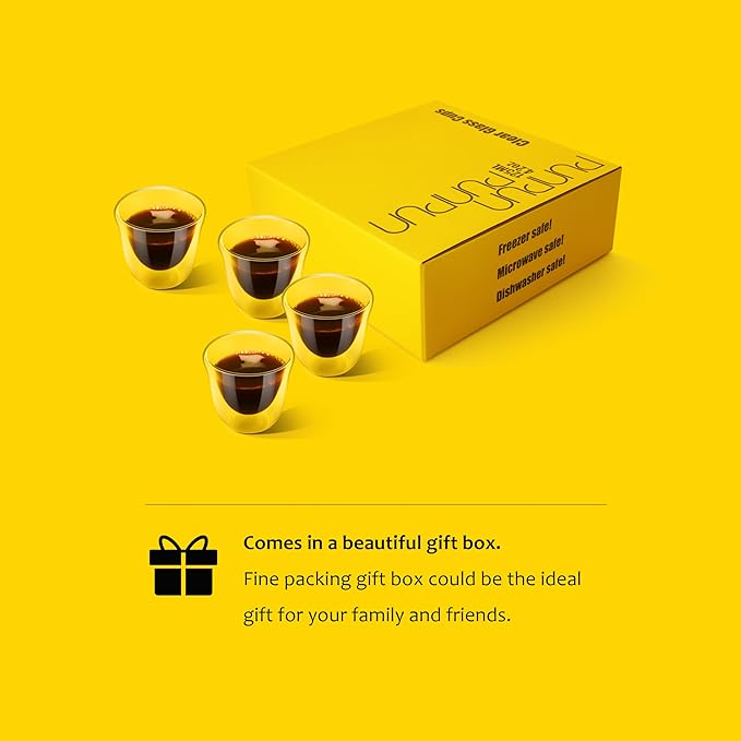 PunPun Espresso Cups, 2.0OZ. 60ml, Double Wall Clear Thermo Glass, Set of 4 - Bloomnest