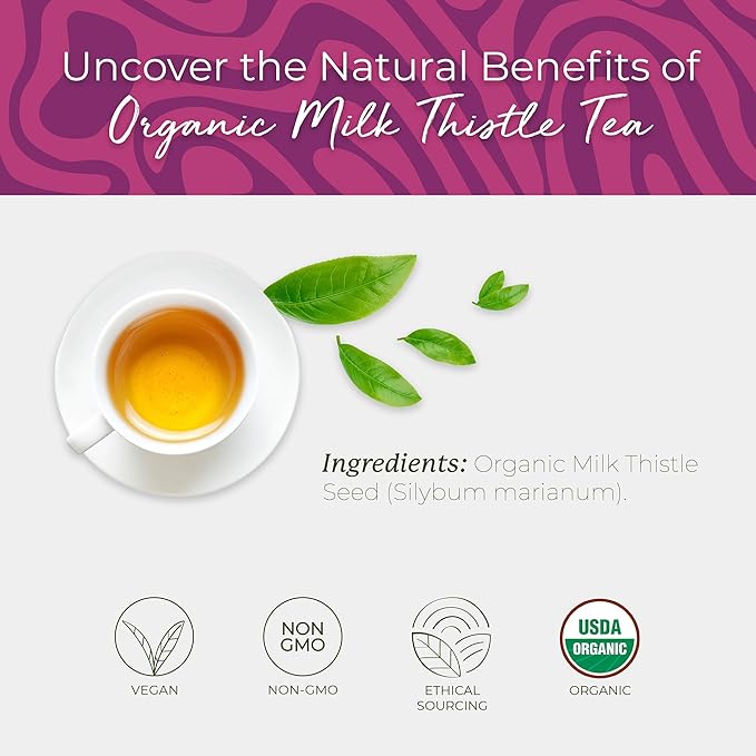 Starwest Botanicals Organic Milk Thistle Seed Tea - Caffeine Free Herbal Tea, Promotes Calm, USDA Organic Milk Thistle Seed, String Free Sachets, Non GMO - Bulk Pack, 100 Tea Bags - Bloomnest