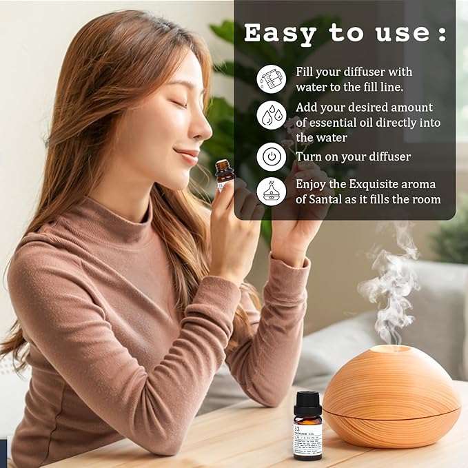 Santal Essential Oil for Diffuser - Inspired by Santal 33 Scent, Diffuser Oil with Euro Dropper - Aromatic Luxurious Fragrance, Handcrafted in The USA - Glass Bottle, 10 ml. Park+Scents