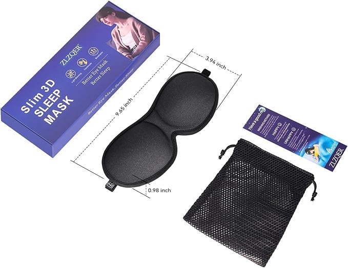 Ultra-Thin 3D Sleep Mask for Side Sleepers, Men, Women, Lash Extensions – Soft, Breathable and Lightweight Blackout Sleeping Eye Mask for Travel, Naps, Airplane, Adjustable, Mens (Black) - Bloomnest