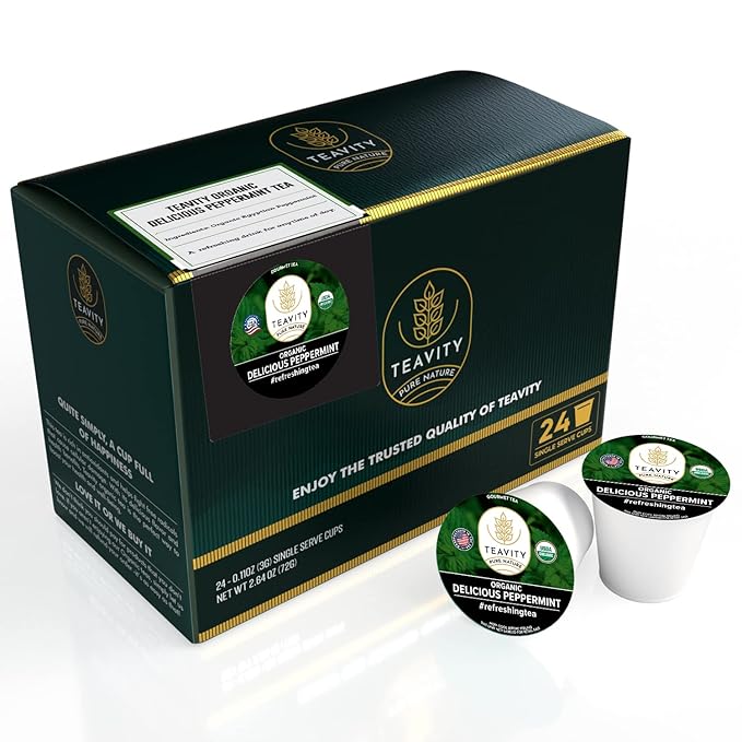 Organic Peppermint Tea Pods for Keurig - Decaf Tea - by Teavity (24 Tea Pods) - Bloomnest