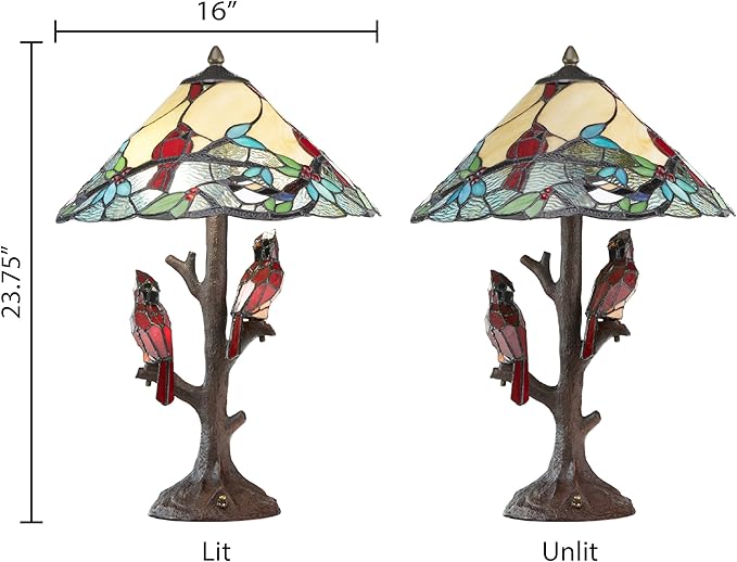 RIVER OF GOODS - Stained Glass Triple Lit Cardinals on Tree Table Lamp - 23.75" in - Table Lamp for Bedroom - Bedside Lamp - Desk Lamps for Home Office - Tiffany Style - Multi Color - Bloomnest