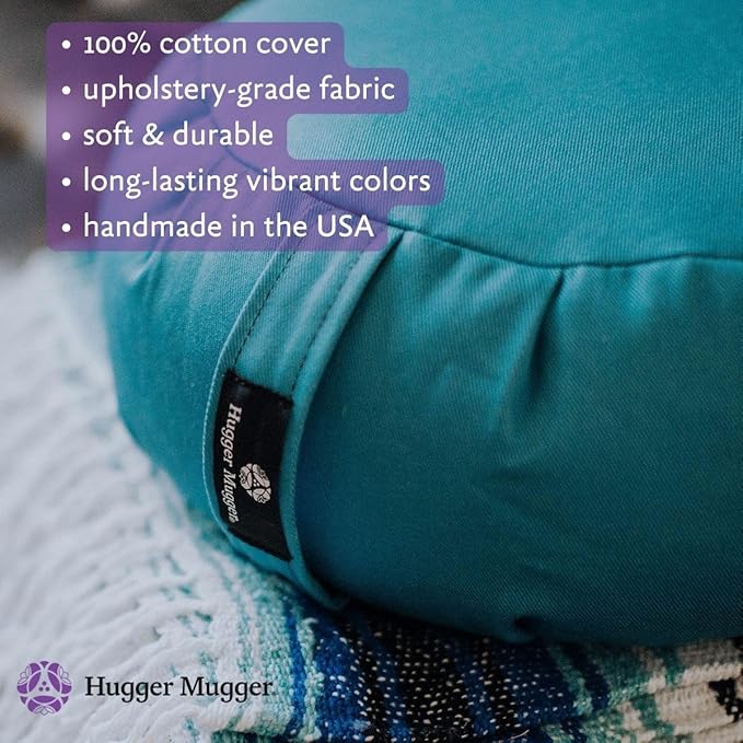 Hugger Mugger Zafu Meditation Cushion - Support in Cross-Legged Sitting, Buckwheat Filled, Durable Fabric, Convenient Handle, Handmade in USA - Bloomnest