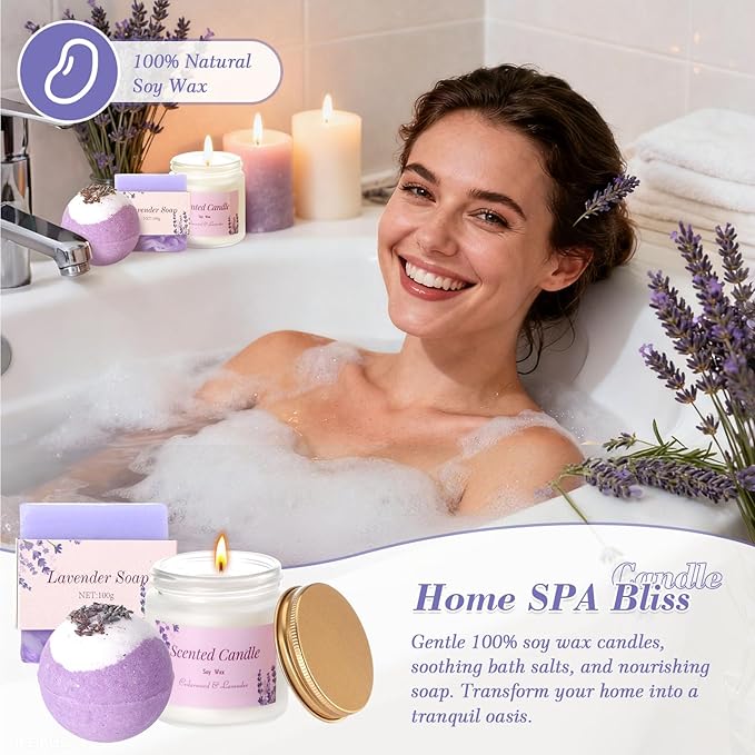 Valentines Day Gifts for Her Birthday Gifts for Women ,Self Care Get Well Soon Gifts Baskets Lavender Spa Kit Bath Set Gifts for Mom Girlfriend Wife Daughter Sister Best friend w/ Blanket - Bloomnest