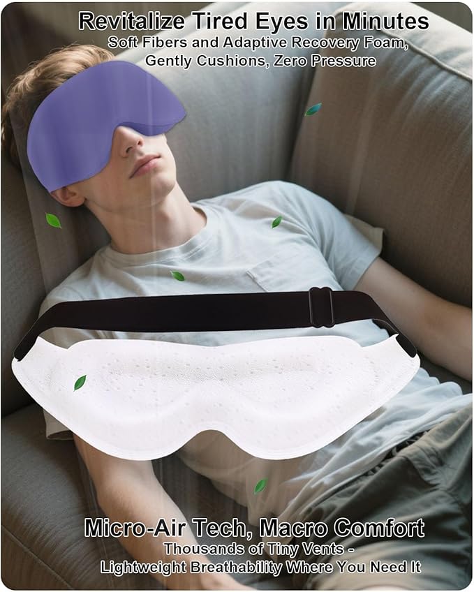 Sleep Mask for Women Men, Machine Washable, Pressure-Free Temple and Nose Space, 3D Ventilated Contour (Blue) - Bloomnest