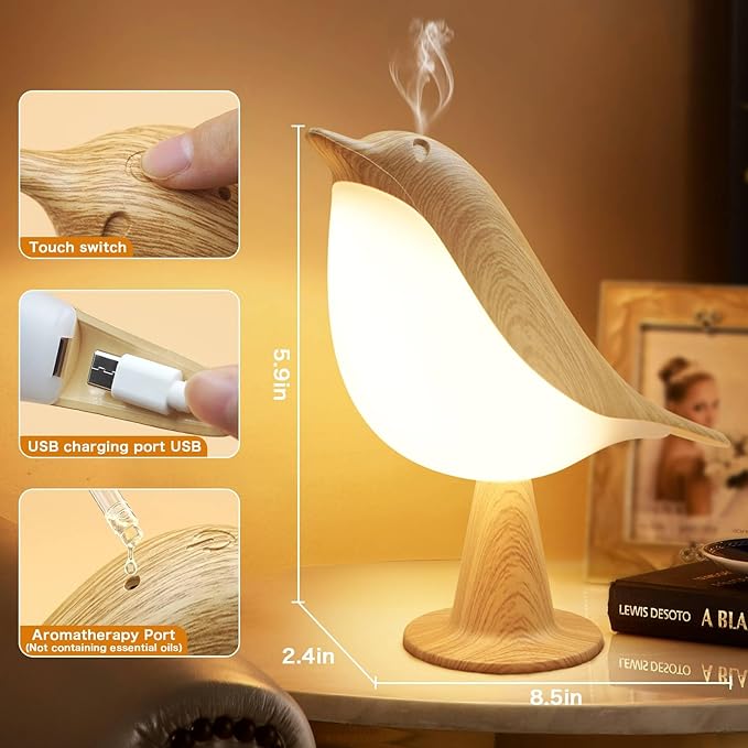 VViN 2 in 1 Small Desk Lamp, Bird Cordless Table Lamp with 3 Color Temperature Dimmer and Touch Sensor - Rechargeable Battery Night Light for Kids, Bedroom, Bedside, and Outdoor Use - Bloomnest