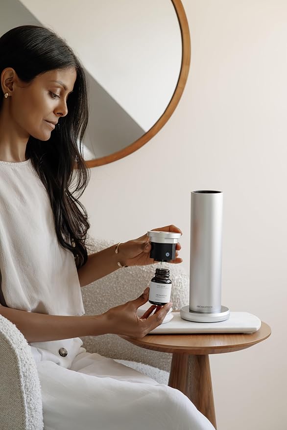 AromaTech New AroMini BT Plus Scent Diffuser w/Bluetooth – Cold-Air Diffusion Scent Machine for Home, Office, Hotel, Spa – Nebulizing Diffusion System for Essential Oil Blends (Silver) - Bloomnest