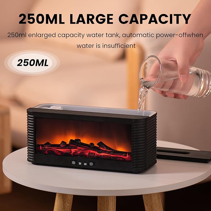 Flame Fireplace Aroma Essential Oil Diffuser, 250ml Ultrasonic Aromatherapy Humidifier with 9 Color LED Lights & Timer, Fireplace-Style Cool Mist Air Diffuser for Home Bedroom Office Yoga - Bloomnest