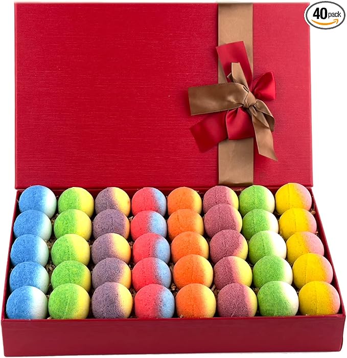 Bath Bomb Gift Set, Family Pack Mini Bath Bombs with Reusable Bowknot, 40 Pcs Organic & Natural Bath Bombs for Kids, Women and Men, Best Gift for Valentine's Day & Any Anniversaries - Bloomnest
