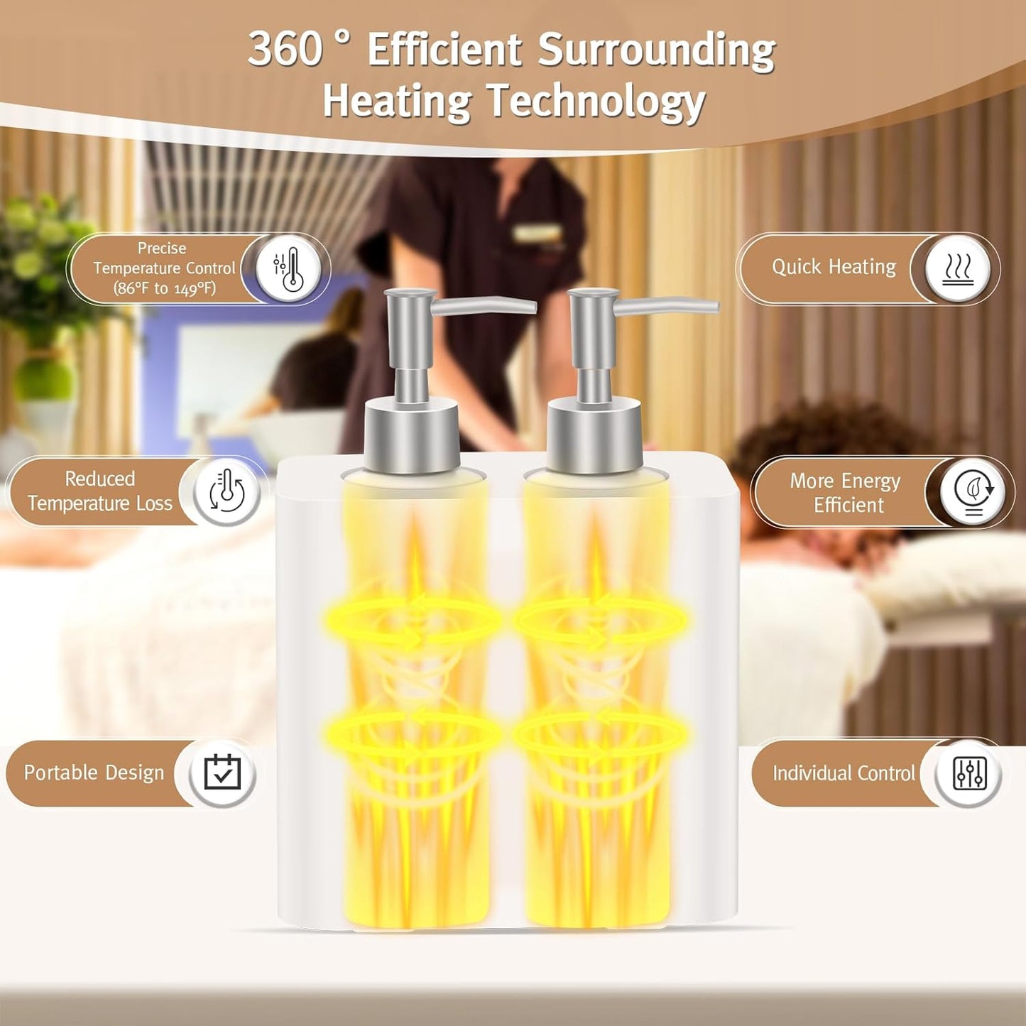 Meifuly Massage Oil Warmer for SPA, Body Oils Heater with 4 Bottles Dispenser, Professional Electric Lotion Digital Heater for Salon Home, Adjustable Constant Temperature