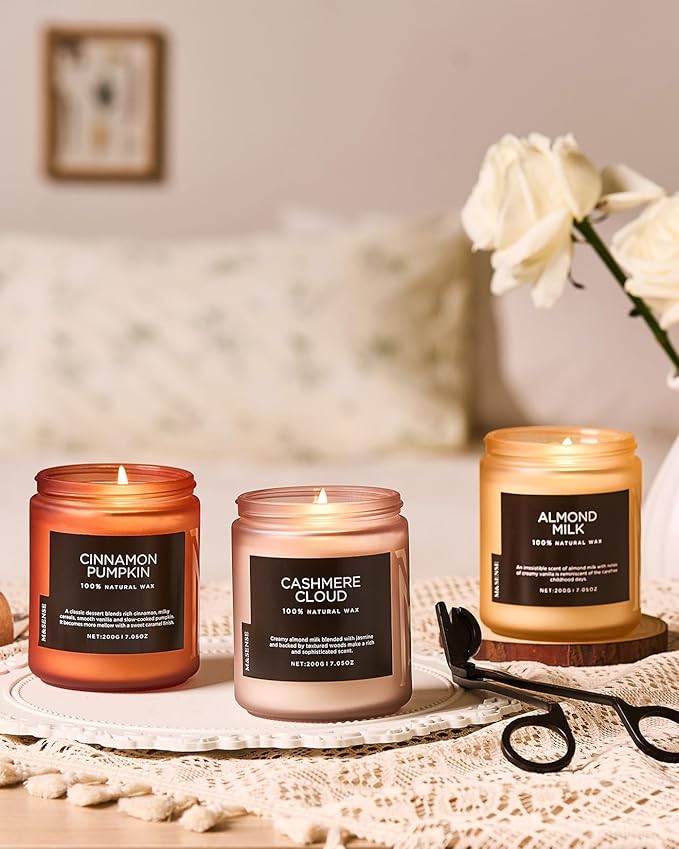M&SENSE Cinnamon Pumpkin Fall Scented All Natural Soy Wax Candles for Home Scented, Cotton Wick Autumn Long Burning 7.05oz 50 Hours Burn Time, Jar Candle Gift for Thanksgiving - Bloomnest