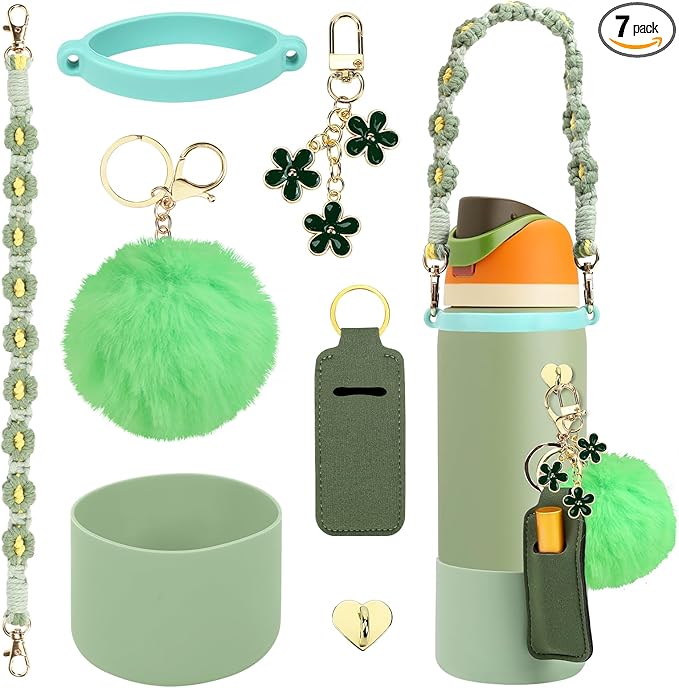 Compatible for Owala Accessories Bundle: Silicone Boot for 24oz & 32oz Bottles, Charms, Handle,Strap, Rubber Bottoms, and Decorative Add-ons for Your Compatible for Owala Water Bottle, Camo Cool Bloomnest