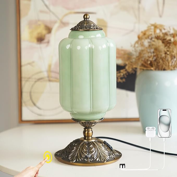 Vintage Milk Glass Touch Table Lamp, Elegant white Glass Bedside Desk Lamp 3 Way Dimmable with USB C+A Charging Ports - Bedroom Nightstand & Living Room Essential, 4W Bulb Included (white, 6.5) - Bloomnest