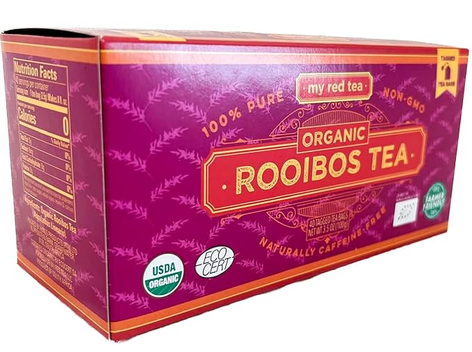 My Red Tea | USDA Organic Rooibos Tea | 40 Tagged Teabags | Single-Origin, Farmer-Friendly, Caffeine-Free | Sustainably Farmed in South Africa | Pure & Natural - Bloomnest