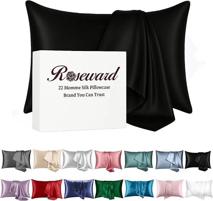 Black Silk Pillowcase with Natural Dye Made in USA, Oeko-TEX Certified Real 22 Momme King Silk Pillow Cases with Zipper for Beauty Sleep, Anti Aging, 1 Pack 20"x36" (King, Black) - Bloomnest