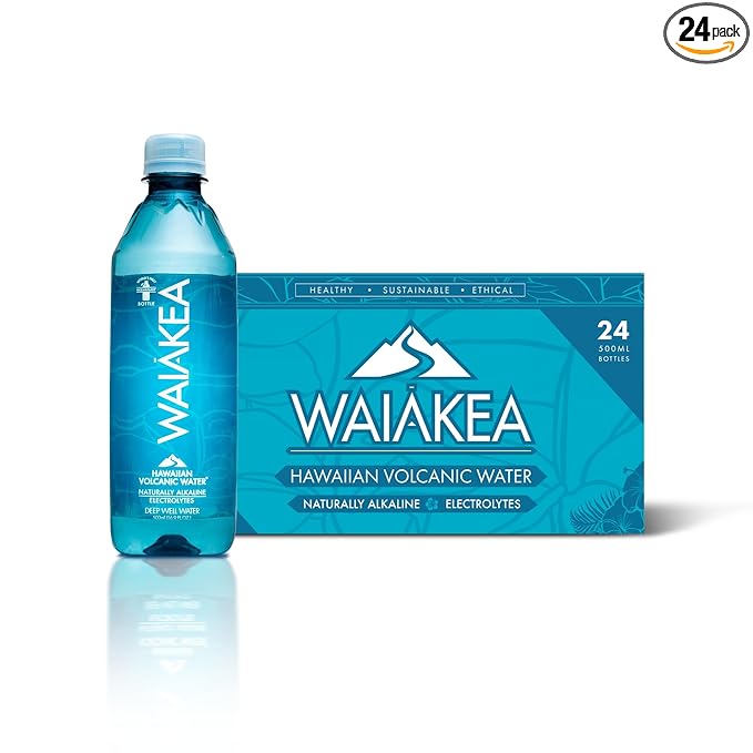 Waiākea - Hawaiian Volcanic Water - Naturally Alkaline Water - pH Range 7.6 to 8.2 - All Natural Minerals & Electrolytes - 100% Recycled Water Bottles - Bottled Water 24 Pack - 16.9 Fl Oz, 500 mL - Bloomnest
