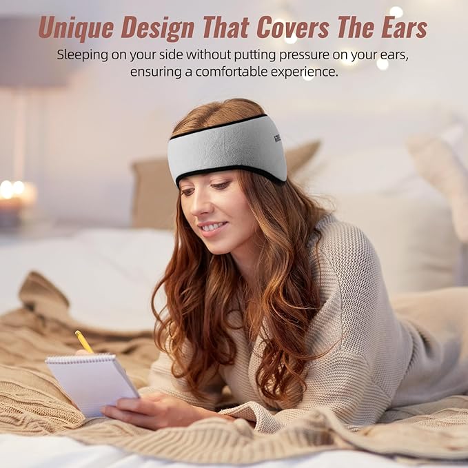 Sleep Mask with Adjustable Heads, Earmuffs for Sleep, Ear Warmers for Men & Women, 2 in 1 Ear Mask and Eye Cover, Comfortable & Soft for Side Sleepers (Grey) - Bloomnest