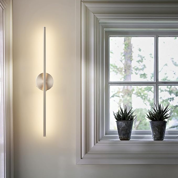 Battery Operated Wall Sconces with Remote Control, Dimmable Wall Sconces Set of Two, 350°Rotate, 3000K LED Nickel Wireless Wall Light for Living Room,Bedroom, Hallway, 28.3 Inch (2 Pack) - Bloomnest