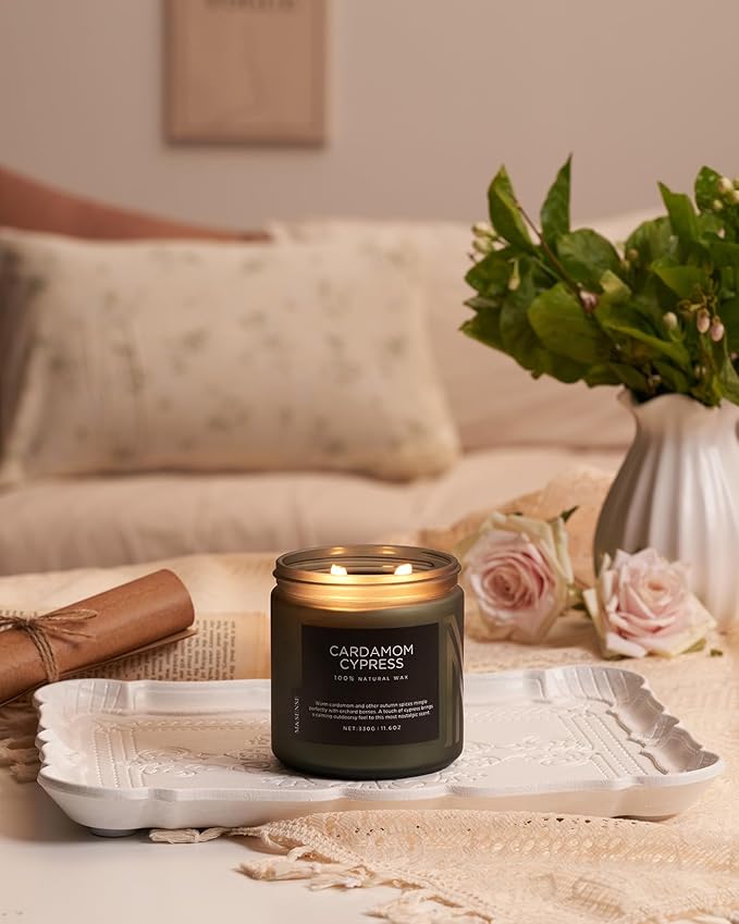 M&SENSE Spice Cardamom Cypress Large Soy Candles for Home Scented 2 Wick Large Soy Natural Candles 11.6oz 70 Hours Long Lasting Slow Burning, Christmas Holiday Woody Scented Winter Gifts - Bloomnest