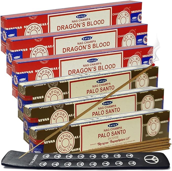 Dragons Blood Palo Santo Incense Sticks & Holder Bundle Variety Pack from House of Nag Champa Incense Sticks and Trumiri