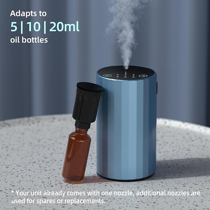 Waterless Essential Oil Diffuser Aromatherapy Scent Diffusers for Home Large Room, Bedroom, Car, Office, Desk, Battery Operated Mini Portable Air Freshener (Blue) - Bloomnest