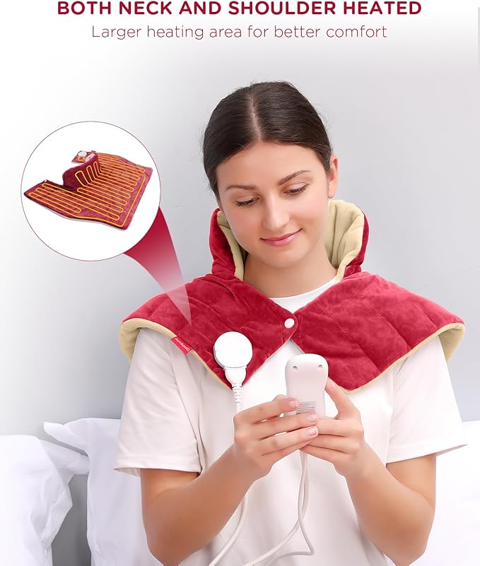 Heating Pad for Neck and Shoulders and Back, Comfytemp Weighted Electric Heat Pad for Warmth, 2.6lb Large Heated Wrap, 9 Heat Settings, 11 Auto-Off, Women Men Birthday Gifts Red - Bloomnest