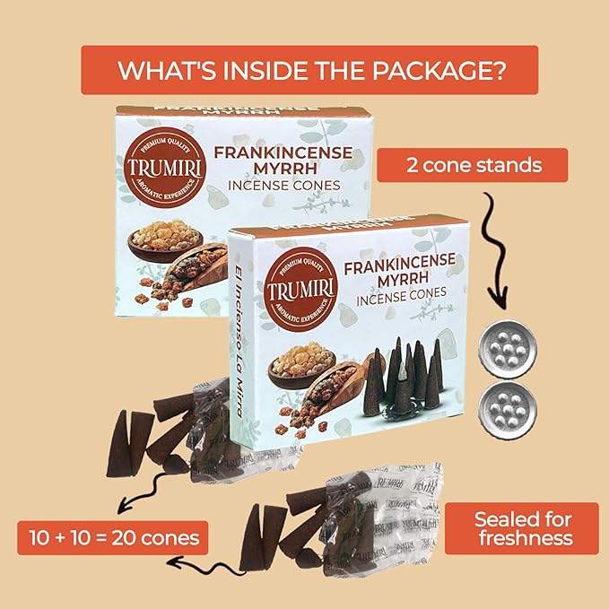 TRUMIRI Frankincense Myrrh - 20 Cone Incense - Dual Pack of 10 Incense Cones TRUMIRI