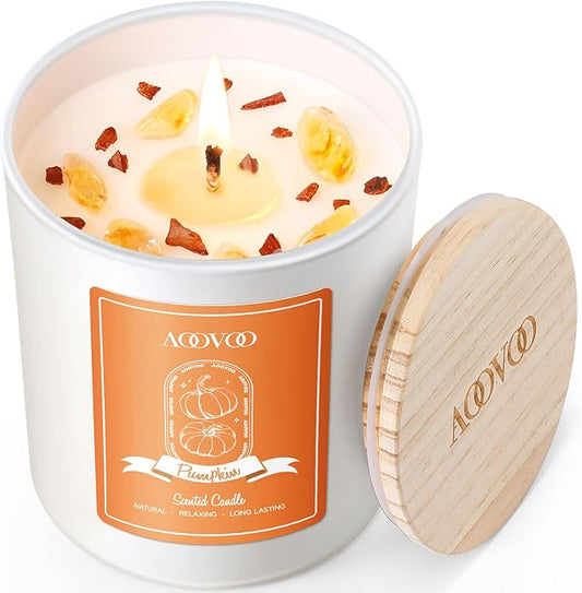 AOOVOO Pumpkin Scented Candles for Women - Aromatherapy Candle with Crystals Inside, 10oz Soy Candles for Home Scented, Birthday Gifts Candle for Women Mom - Bloomnest