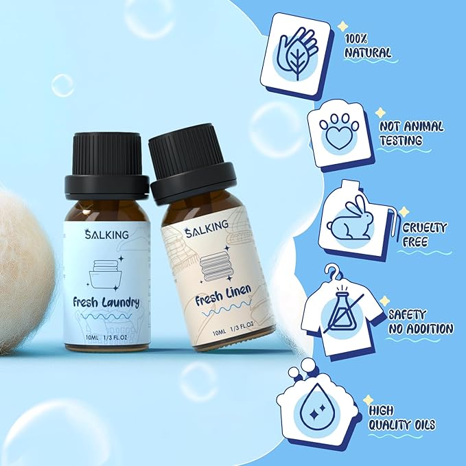 SALKING Laundry Collection Essential Oils Set, Pure Essential Oil for Diffuser, Clean Aromatherapy Fragrance Oil Gift Set, Use with Wool Dryer Balls, Citrus Clean, Lavender Fields, Still Breeze - Bloomnest