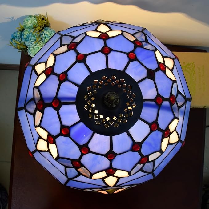 Tiffany Lamp Stained Glass lamp 12 inches Bedside Table Lamps for Living Room Bedroom Dorm Kitchen Home Decor Festival Birthday Gift,Blue Baroque - Bloomnest