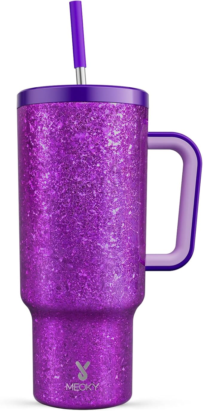 Meoky Tumbler with Handle and Straw for Women: 40 oz Stainless Steel Insulated Tumbler with Lid and Straw 100% Leakproof for Car Travel Home - Fashion Enthusiasts, Lavender - Bloomnest
