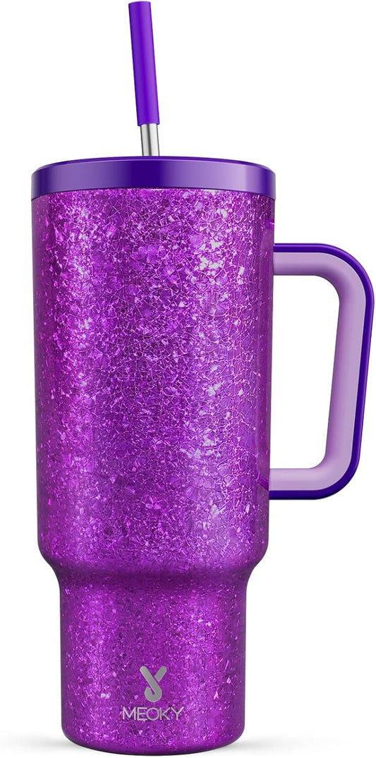 Meoky Tumbler with Handle and Straw for Women: 40 oz Stainless Steel Insulated Tumbler with Lid and Straw 100% Leakproof for Car Travel Home - Fashion Enthusiasts, Lavender - Bloomnest