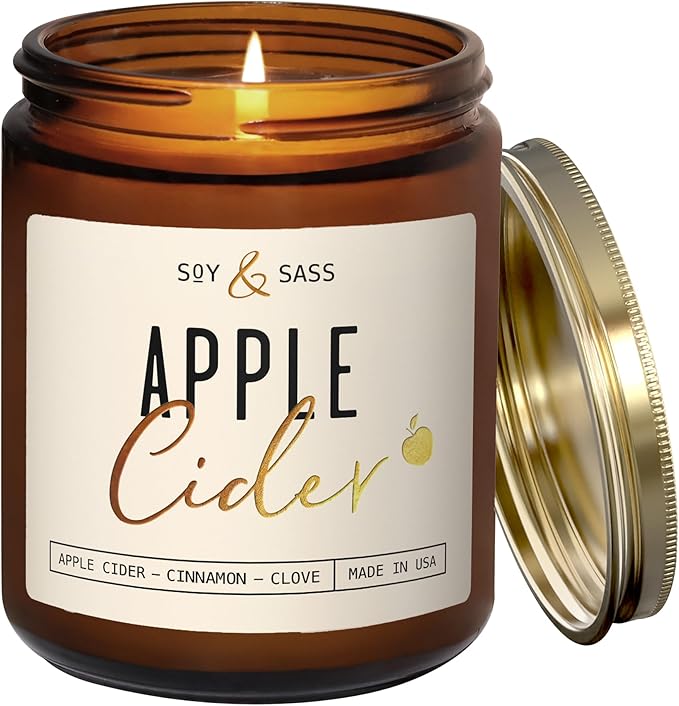 Apple Cider Candle, Fall Candles I Apple Cider, Cinnamon & Nutmeg - Infused with Essential Oils I Mulled Cider Fall Scented Candle (Soy) for Home I 9oz Reusable Jar I 50Hr Burn I Made in USA - Bloomnest