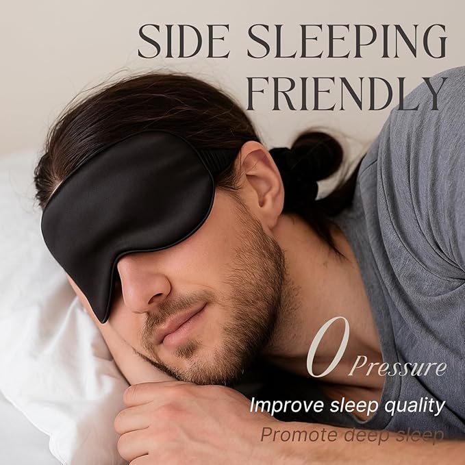Silk Satin Sleeping Eye Mask, Black Sleep Eye Mask Night Blindfold for Women and Men, Soft Breathable Blackout Eyeshade Eye Cover for Travel, Wedding Bridesmaid Gift - Bloomnest