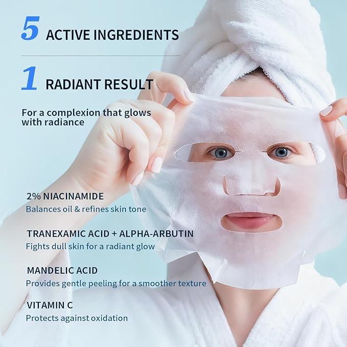 Brightening Hydrating Face Mask (10 PCS), Glowing & Moisturizing Sheet Mask with Niacinamide, Rosa Water and Arbutin, Rose Face Mask For All skin types, Added Fragrance Free - Bloomnest