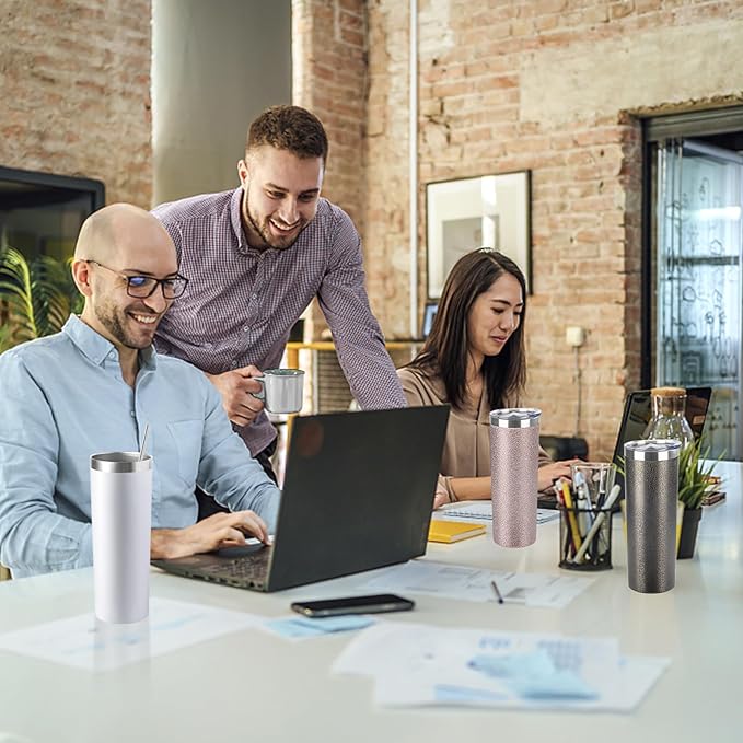 20 oz Skinny Tumblers with Lid and Straw,Stainless Steel Vacuum Insulated Tumbler Cup Double Wall Travel Coffee Mug, Thermal Water Tumbler for Hot and Cold Drinks(White,4)