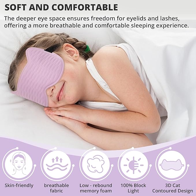 3D Kids Sleep Eye Mask: 3D Contoured Cup Sleeping Masks, Blindfold Sleep Eye Cover with Adjustable Strap, Memory Foam Lightweight Night Eyeshade for Boys Girls Teens (Purple) - Bloomnest