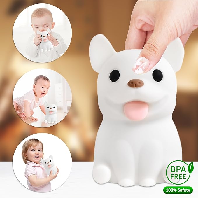 Attivolife Funny Dog Night Light, Puppy Bulldog Animal Silicone LED Touch Lamp with Timer Dimmable, USB Rechargeable Feeding Toddler Bedroom Bedside Decor Birthday Xmas Gifts for Kid Baby Child - Bloomnest