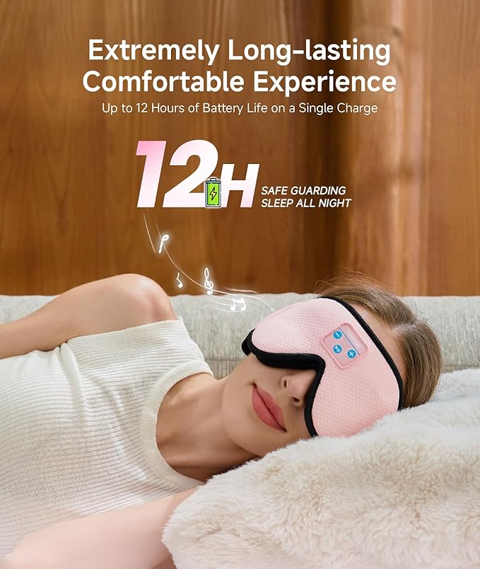 Voerou Sleep Headphones, 3D Wireless Bluetooth Eye Mask, Sleeping Headphones Earbuds for Side Sleepers with Ultra-Thin Stereo Speakers, Suitable for Sleep Office Nap Travel Meditation Cool Gadgets - Bloomnest
